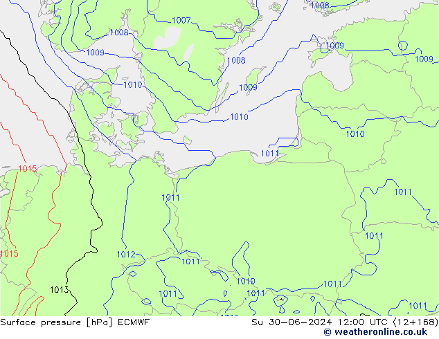 Surface pressure ECMWF Su 30.06.2024 12 UTC