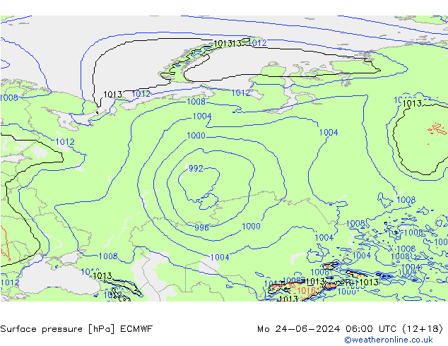 Luchtdruk (Grond) ECMWF ma 24.06.2024 06 UTC