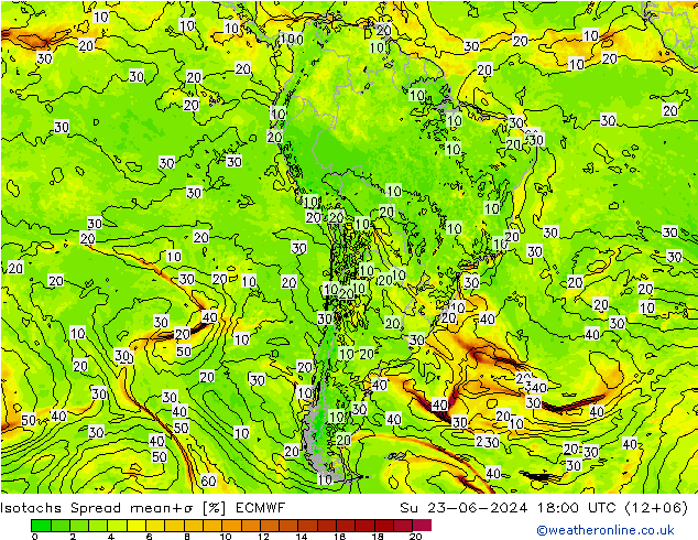 Isotachs Spread ECMWF Su 23.06.2024 18 UTC