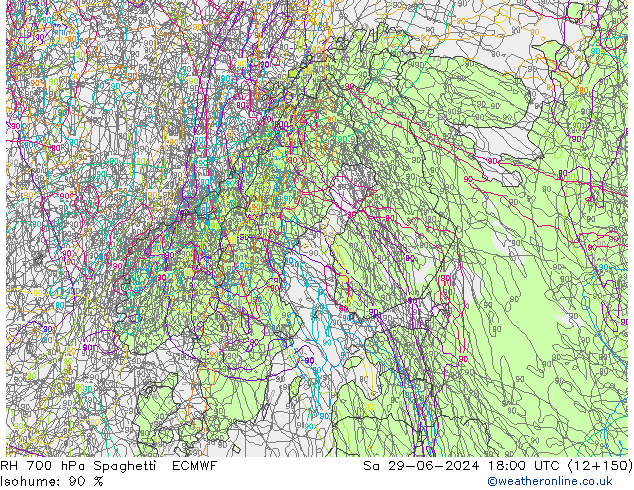 RV 700 hPa Spaghetti ECMWF za 29.06.2024 18 UTC