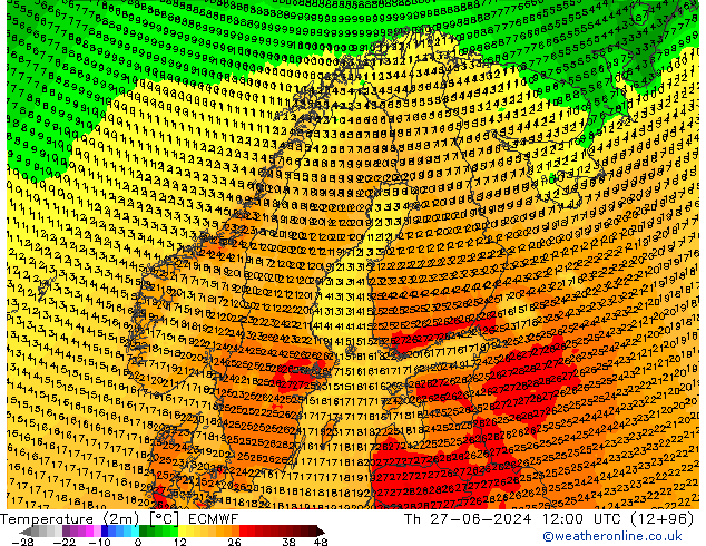 Temperaturkarte (2m) ECMWF Do 27.06.2024 12 UTC