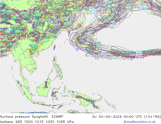 Surface pressure Spaghetti ECMWF Su 30.06.2024 00 UTC