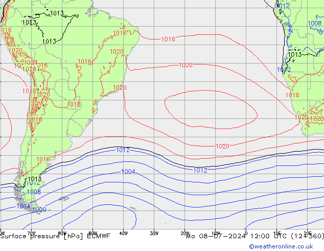 Surface pressure ECMWF Mo 08.07.2024 12 UTC