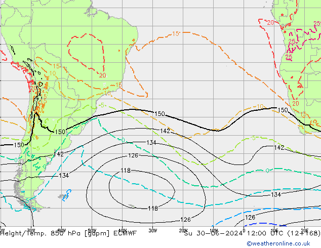 Hoogte/Temp. 850 hPa ECMWF zo 30.06.2024 12 UTC