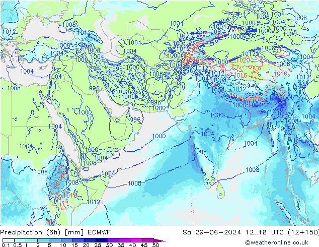 Precipitation (6h) ECMWF Sa 29.06.2024 18 UTC