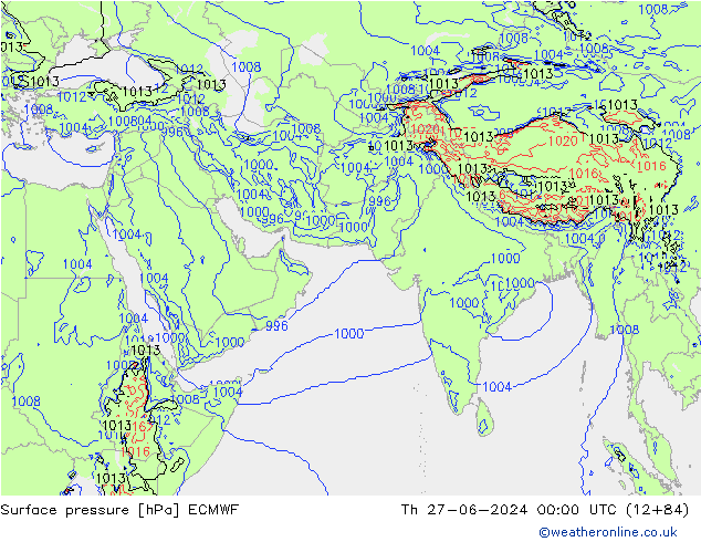 Pressione al suolo ECMWF gio 27.06.2024 00 UTC