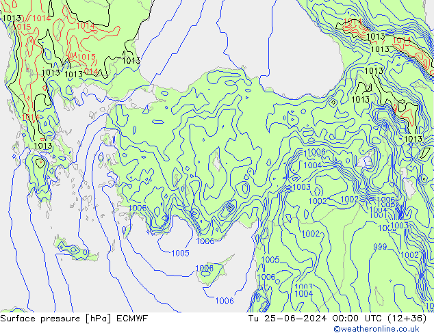 Surface pressure ECMWF Tu 25.06.2024 00 UTC