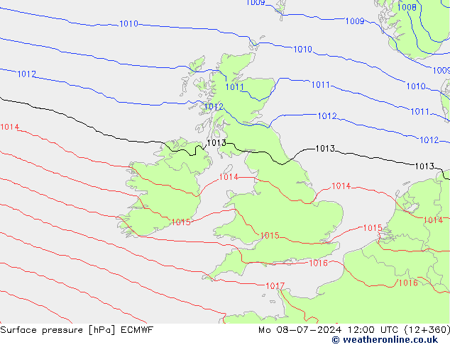 Surface pressure ECMWF Mo 08.07.2024 12 UTC