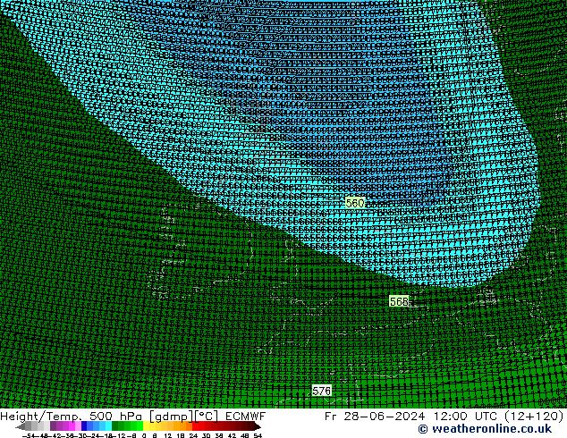 Height/Temp. 500 hPa ECMWF Fr 28.06.2024 12 UTC