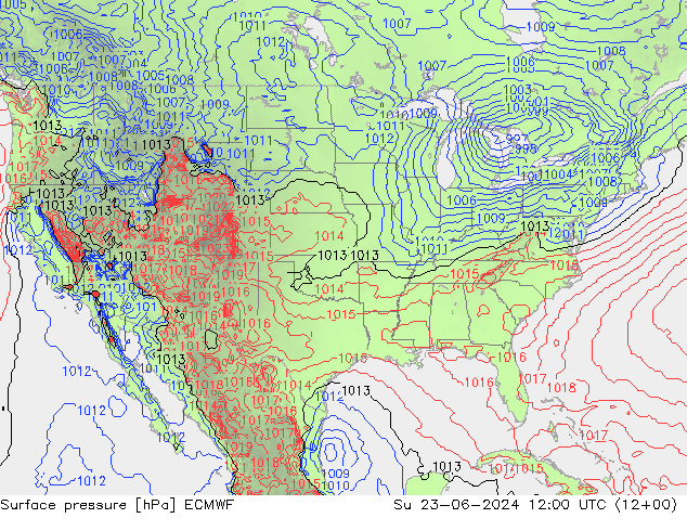 Surface pressure ECMWF Su 23.06.2024 12 UTC