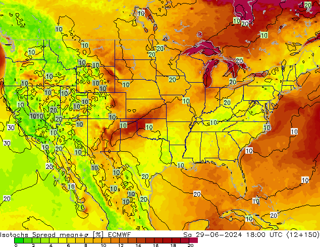 Izotacha Spread ECMWF so. 29.06.2024 18 UTC