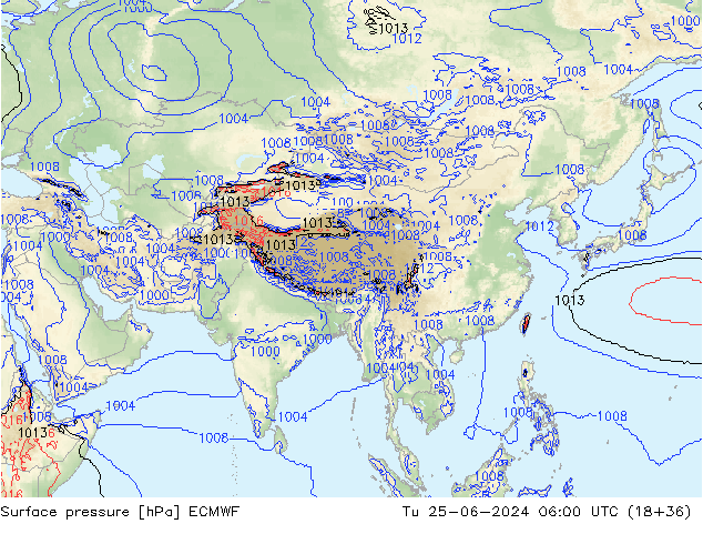 Surface pressure ECMWF Tu 25.06.2024 06 UTC