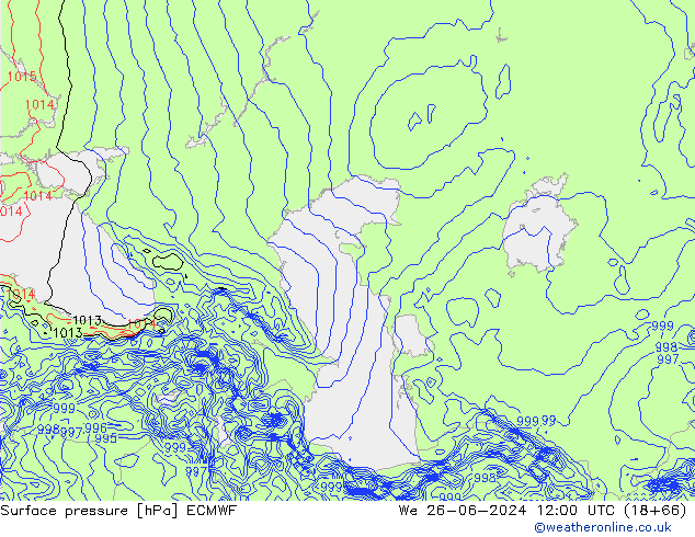 Surface pressure ECMWF We 26.06.2024 12 UTC