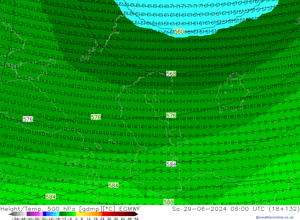 Height/Temp. 500 hPa ECMWF Sa 29.06.2024 06 UTC