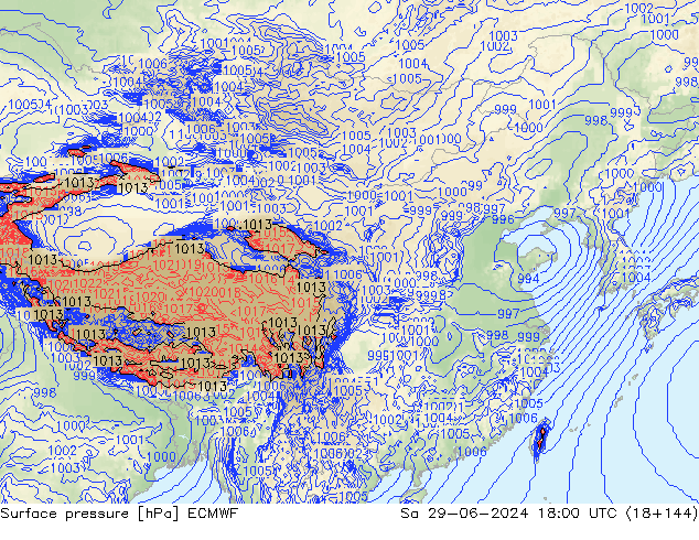 地面气压 ECMWF 星期六 29.06.2024 18 UTC