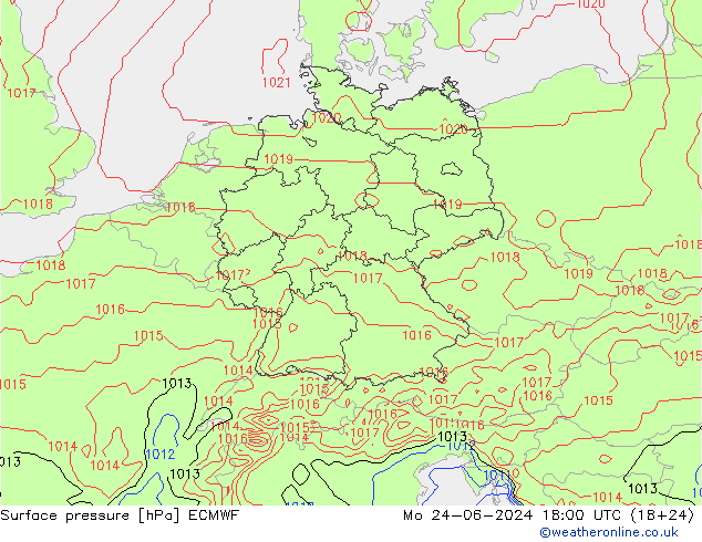 Presión superficial ECMWF lun 24.06.2024 18 UTC