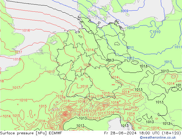 Pressione al suolo ECMWF ven 28.06.2024 18 UTC