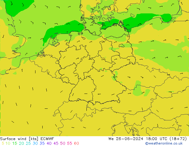 风 10 米 ECMWF 星期三 26.06.2024 18 UTC