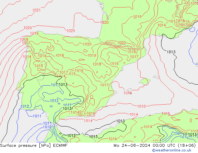 Pressione al suolo ECMWF lun 24.06.2024 00 UTC