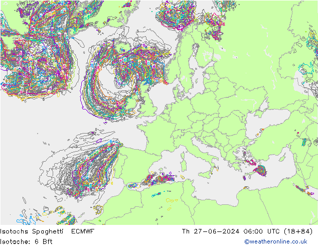 Isotaca Spaghetti ECMWF jue 27.06.2024 06 UTC