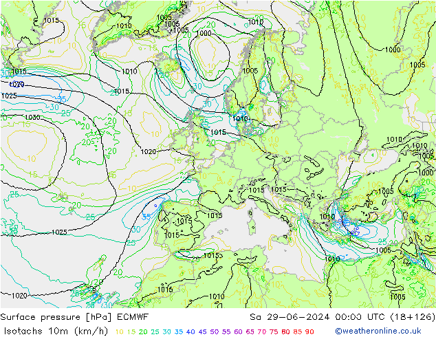 Isotachs (kph) ECMWF Sa 29.06.2024 00 UTC