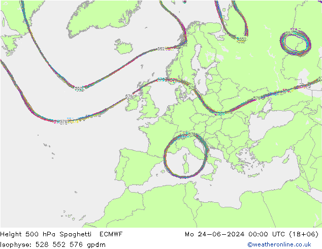 Height 500 hPa Spaghetti ECMWF  24.06.2024 00 UTC