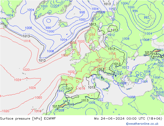 приземное давление ECMWF пн 24.06.2024 00 UTC