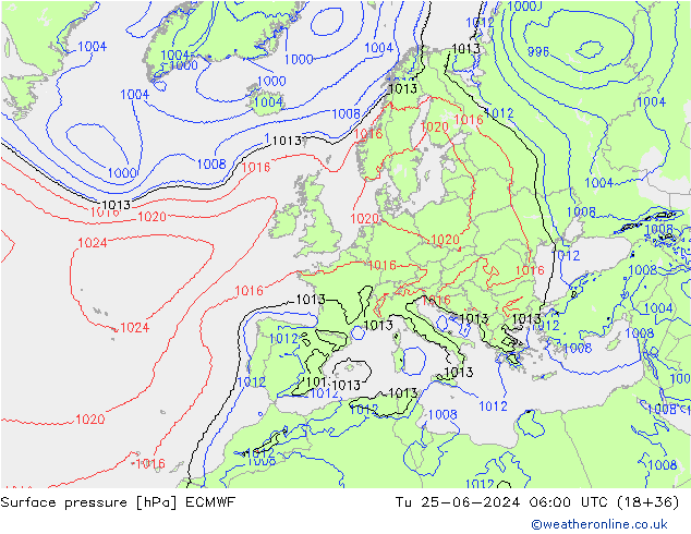 ciśnienie ECMWF wto. 25.06.2024 06 UTC