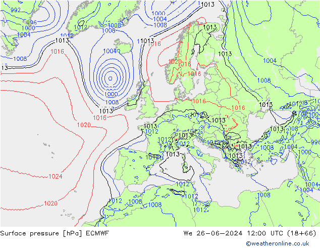 pressão do solo ECMWF Qua 26.06.2024 12 UTC