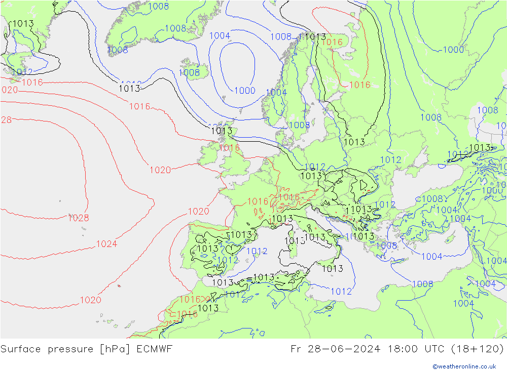 Bodendruck ECMWF Fr 28.06.2024 18 UTC