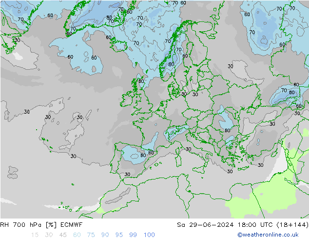 RH 700 hPa ECMWF  29.06.2024 18 UTC