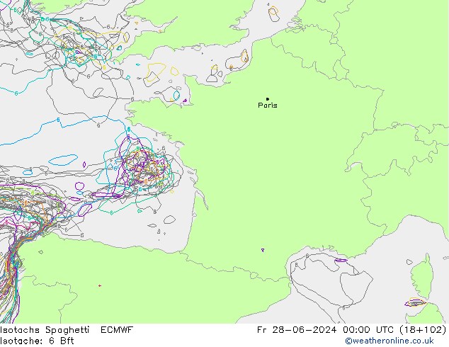 Isotachs Spaghetti ECMWF  28.06.2024 00 UTC