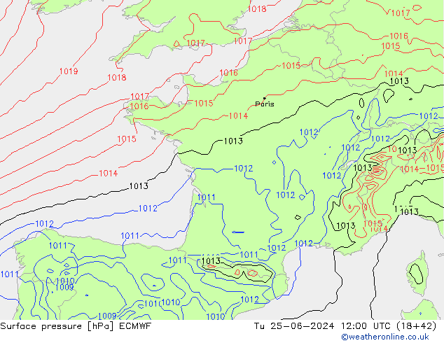 Atmosférický tlak ECMWF Út 25.06.2024 12 UTC