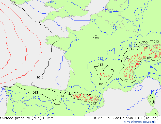 Bodendruck ECMWF Do 27.06.2024 06 UTC