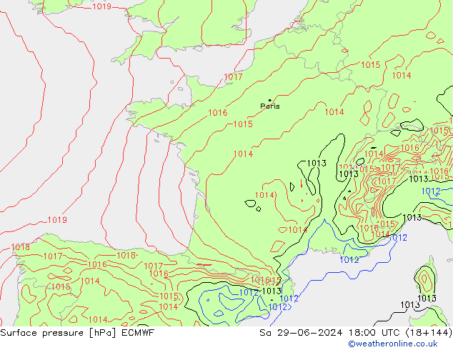 Surface pressure ECMWF Sa 29.06.2024 18 UTC