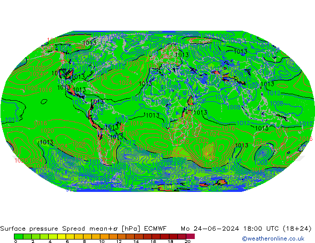 pression de l'air Spread ECMWF lun 24.06.2024 18 UTC