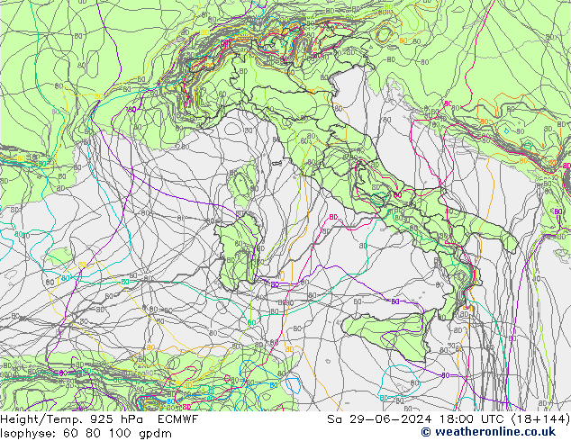 Height/Temp. 925 hPa ECMWF sab 29.06.2024 18 UTC