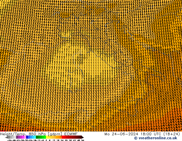 Geop./Temp. 850 hPa ECMWF lun 24.06.2024 18 UTC