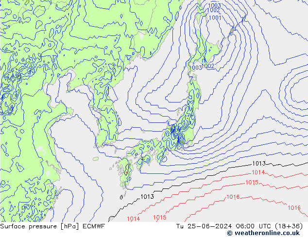 Surface pressure ECMWF Tu 25.06.2024 06 UTC