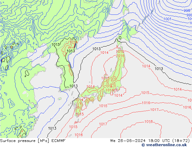 Surface pressure ECMWF We 26.06.2024 18 UTC