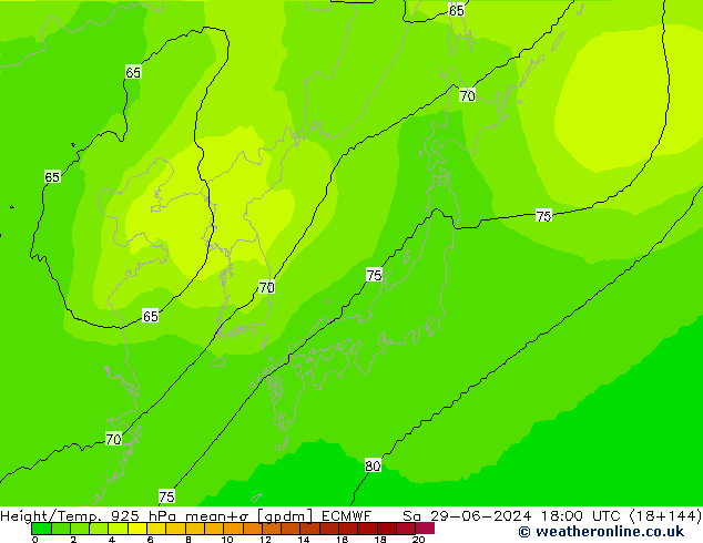 Height/Temp. 925 hPa ECMWF Sáb 29.06.2024 18 UTC