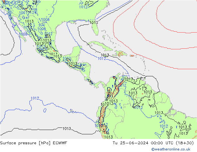 Presión superficial ECMWF mar 25.06.2024 00 UTC