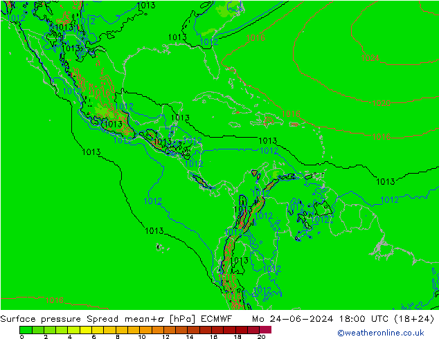 Surface pressure Spread ECMWF Mo 24.06.2024 18 UTC