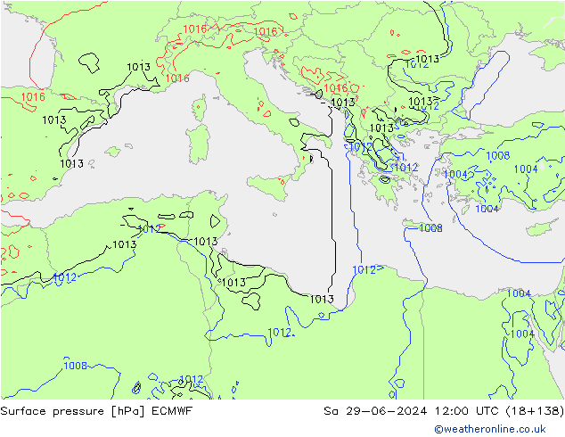 Pressione al suolo ECMWF sab 29.06.2024 12 UTC