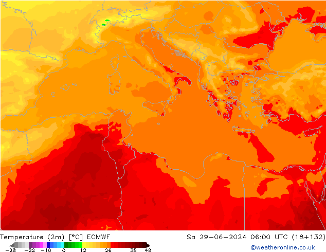 Temperatura (2m) ECMWF Sáb 29.06.2024 06 UTC