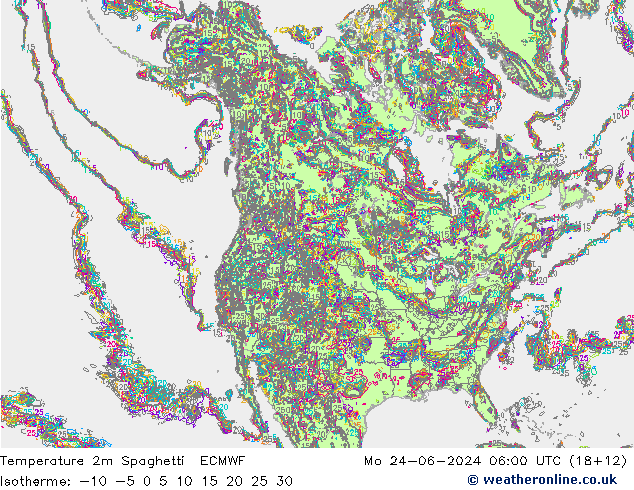 Temperatura 2m Spaghetti ECMWF lun 24.06.2024 06 UTC