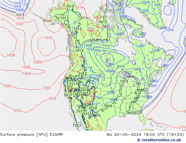 ciśnienie ECMWF pon. 24.06.2024 18 UTC