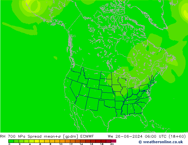 RH 700 hPa Spread ECMWF mer 26.06.2024 06 UTC