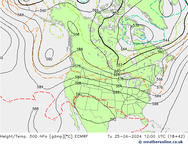 Height/Temp. 500 hPa ECMWF  25.06.2024 12 UTC