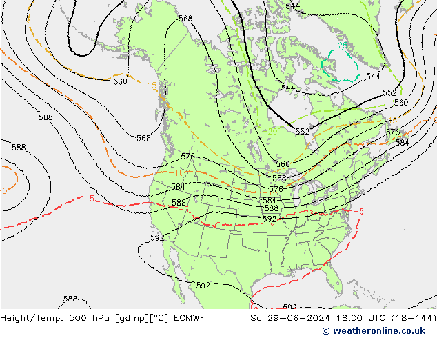 Height/Temp. 500 hPa ECMWF Sa 29.06.2024 18 UTC